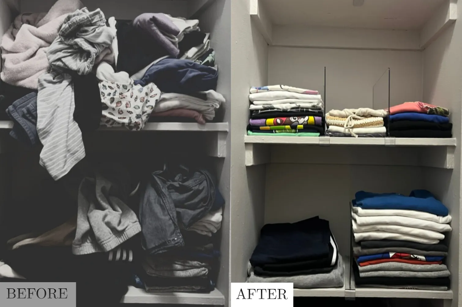 Shelf organization before and after