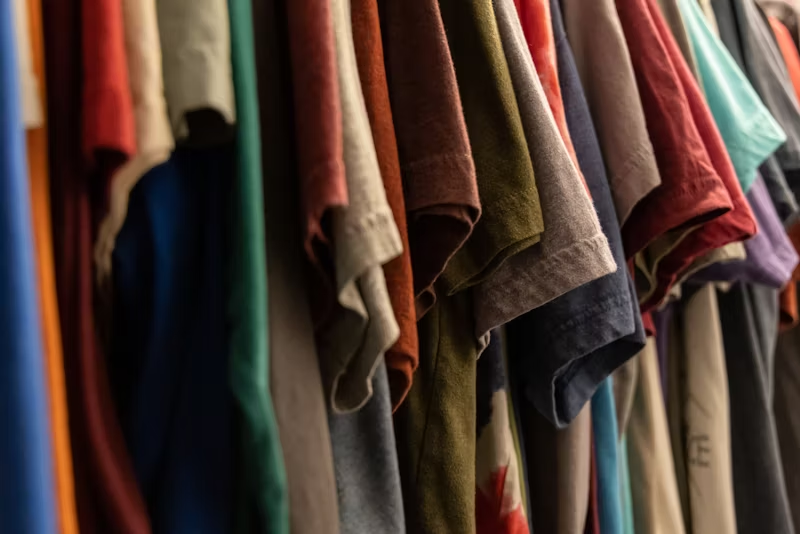 Clothes hanged lined up